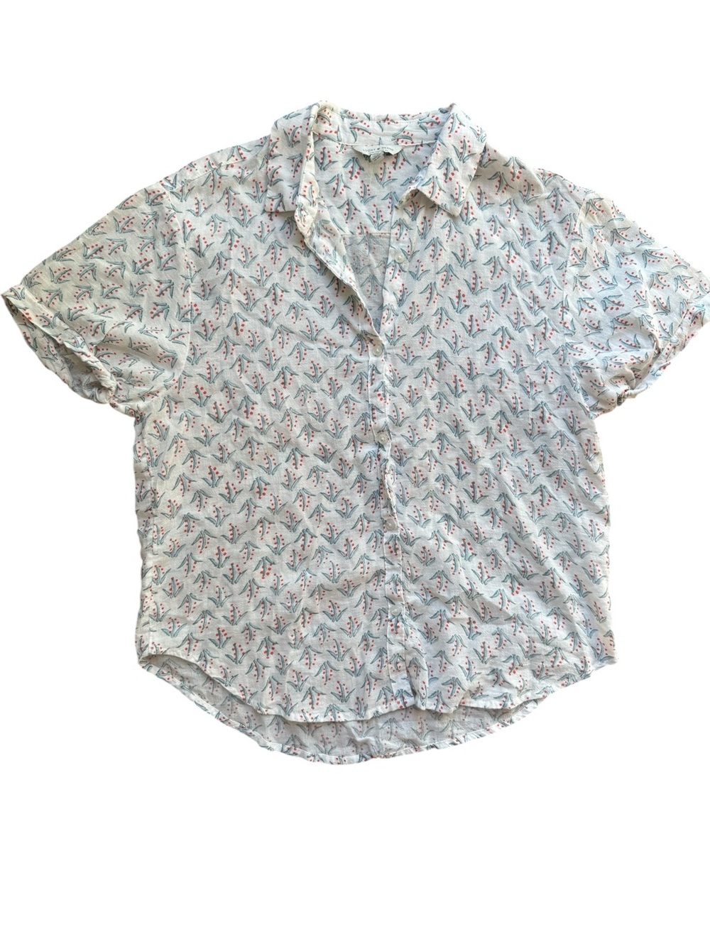 Lucky Brand Boho Floral Blouse Womens XS Button Up Short Sleeve Artsy Western